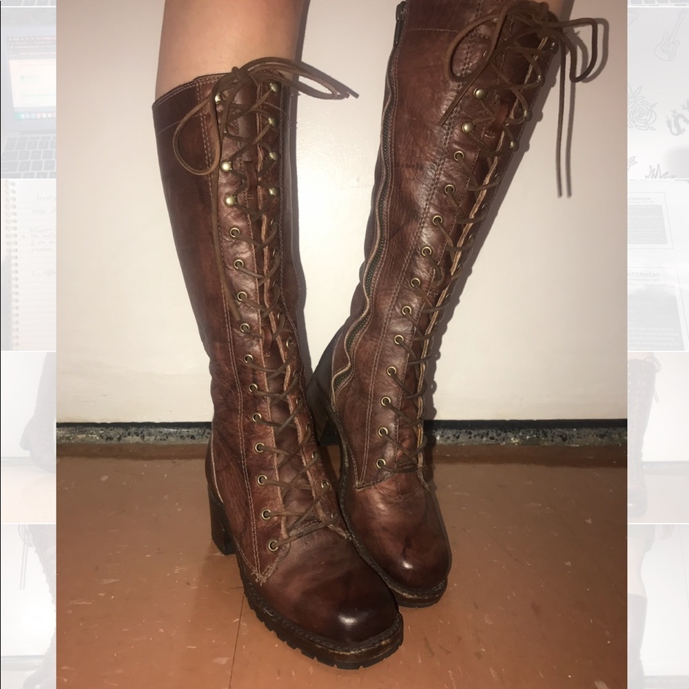 FRYE BROWN MELISSA LACE UP BOOTS
